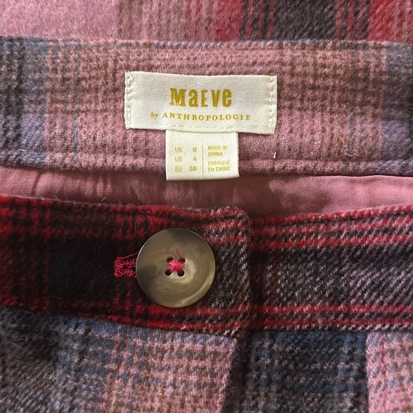 - NWT Anthropologie Maeve Red Pink Blue Plaid Fringed Skirt - Picture 11 of 13